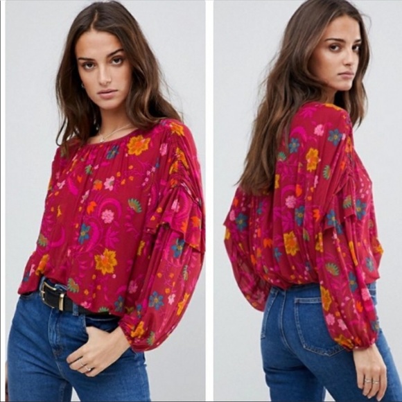 Free People Tops - Free People Wild Flower Honey Floral Top Sz M